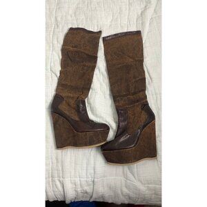 STUART WEITZMAN KNEE HIGH TALL PLATFORM WEDGE BOOTS 10.5